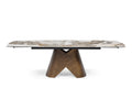 Captivating White Italian Ceramic Top Extendable High Gloss Dining Table With Brushed Copper Base
