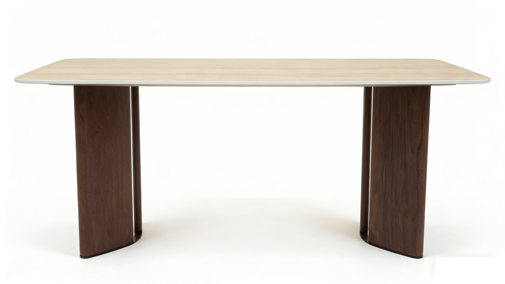 Astonishing Travertine And Walnut Coloured Base Dining Table