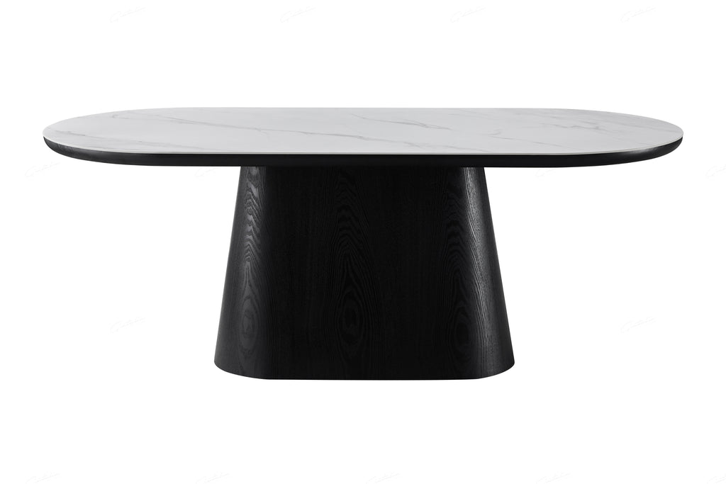Blatant Oval Black And White Sintered Stone Dining Table
