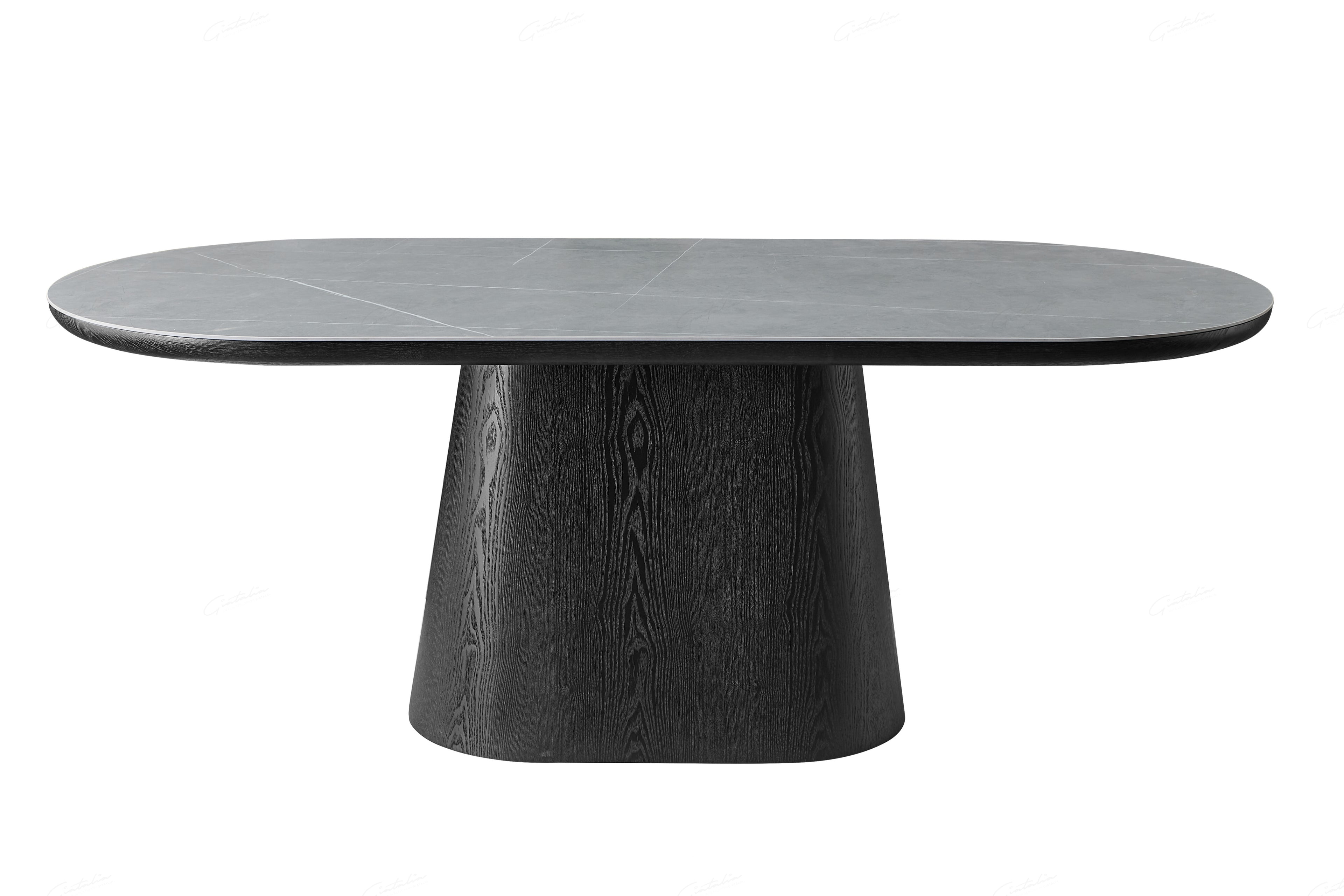 Blatant Oval Black And Grey Sintered Stone Dining Table