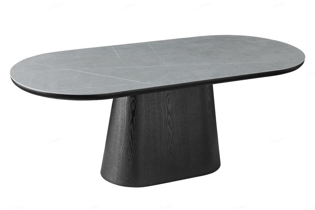 Blatant Oval Black And Grey Sintered Stone Dining Table