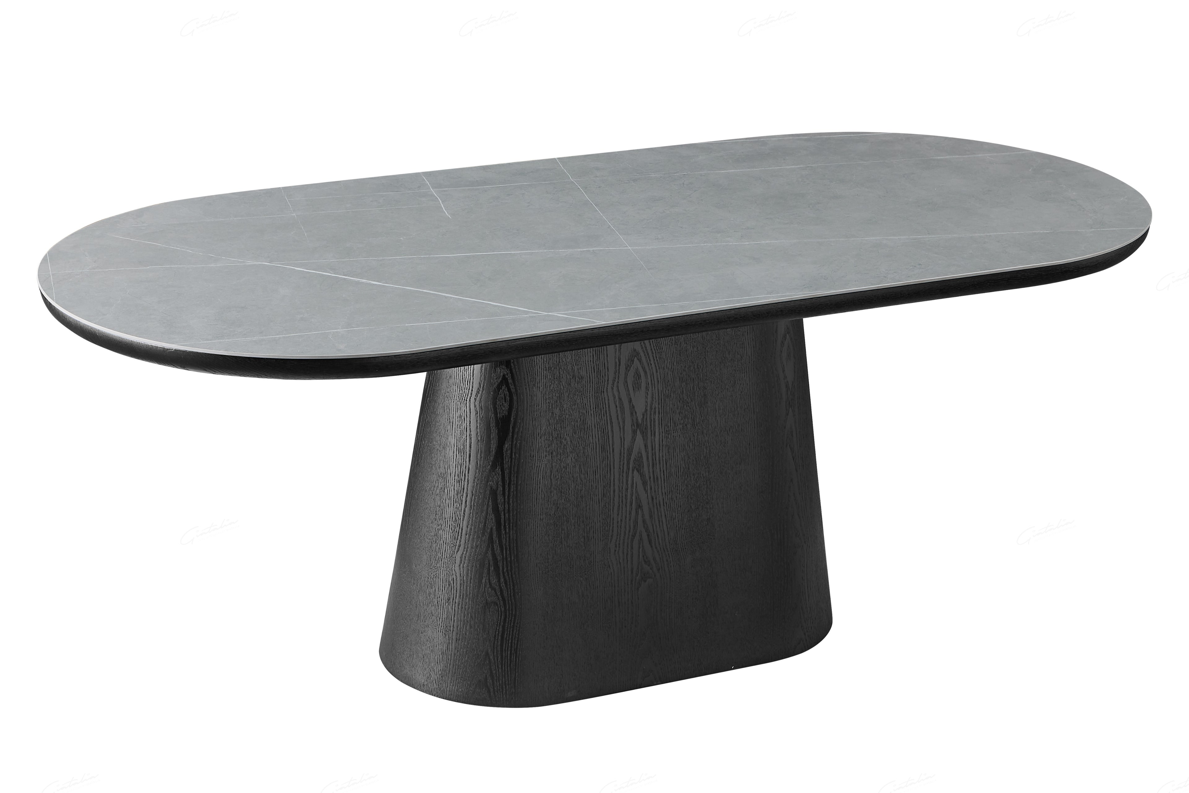 Blatant Oval Black And Grey Sintered Stone Dining Table