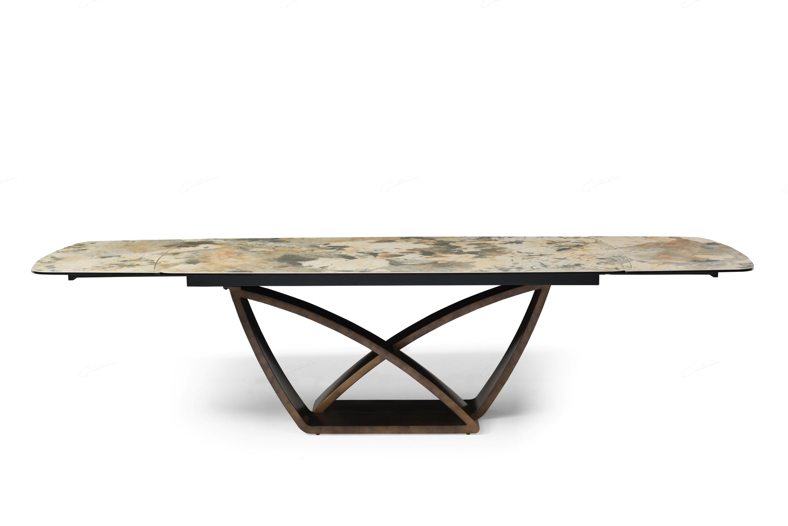Delectable Matt Ivory & Emerald Vein Italian Ceramic Extendable Dining Table