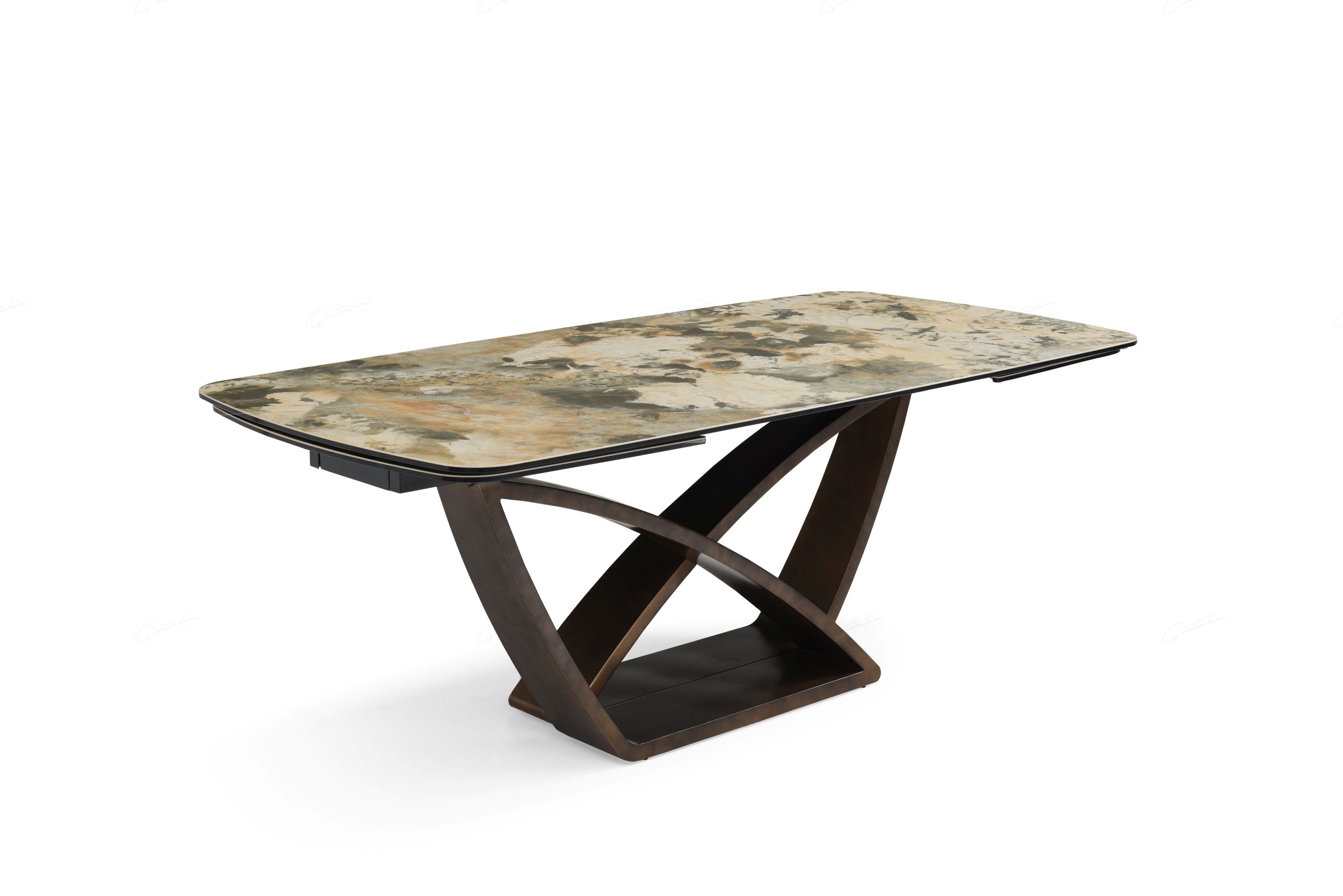 Delectable Matt Ivory & Emerald Vein Italian Ceramic Extendable Dining Table