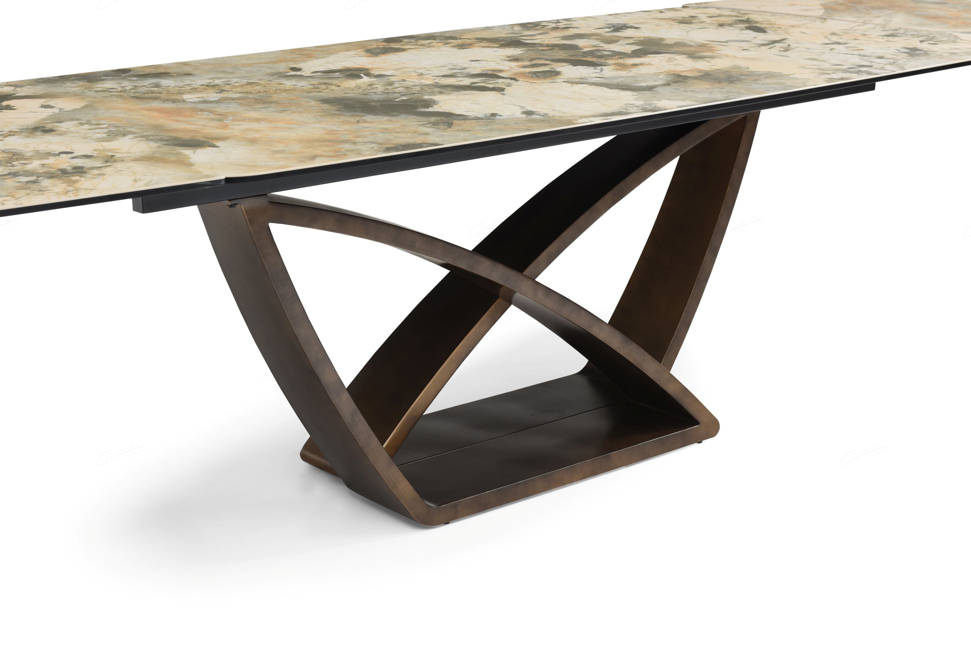 Delectable Matt Ivory & Emerald Vein Italian Ceramic Extendable Dining Table