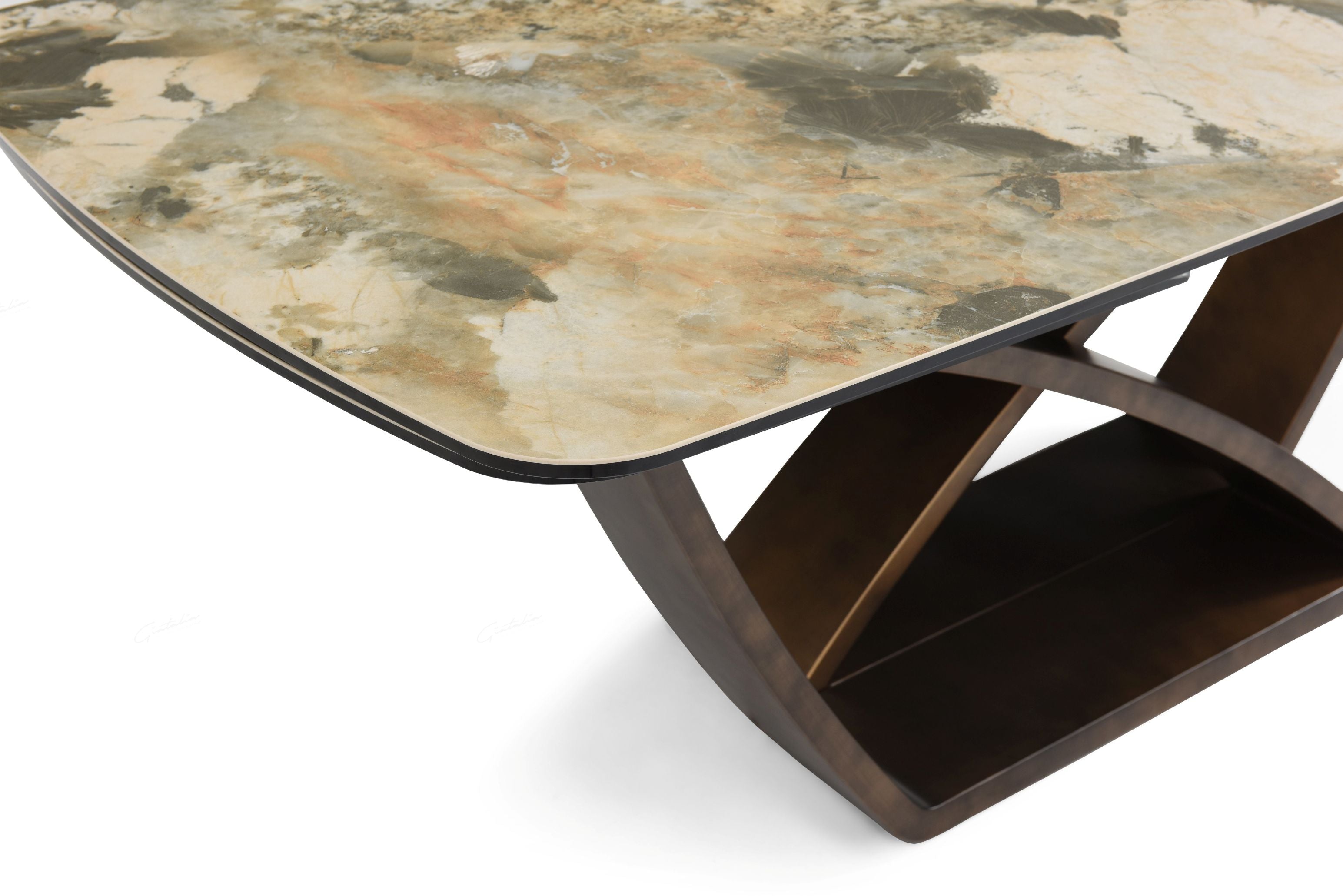 Delectable Matt Ivory & Emerald Vein Italian Ceramic Extendable Dining Table