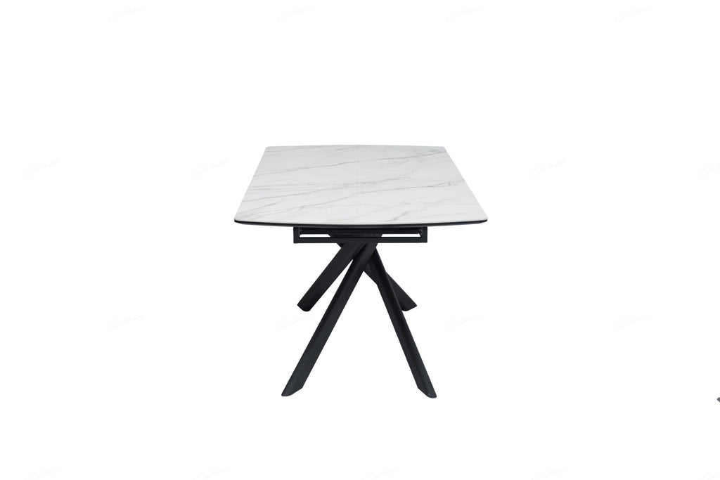 Elevating White Marble Look Ceramic High Gloss Extendable Dining Table