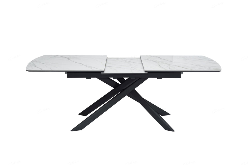 Elevating White Marble Look Ceramic High Gloss Extendable Dining Table