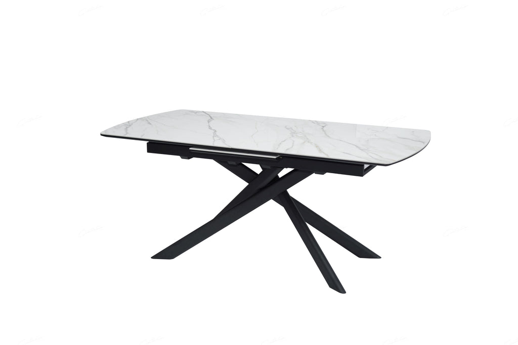 Elevating White Marble Look Ceramic High Gloss Extendable Dining Table