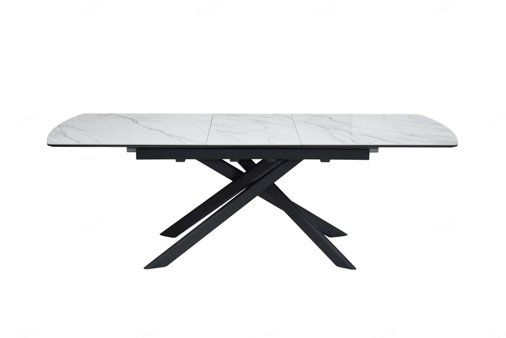 Elevating White Marble Look Ceramic High Gloss Extendable Dining Table