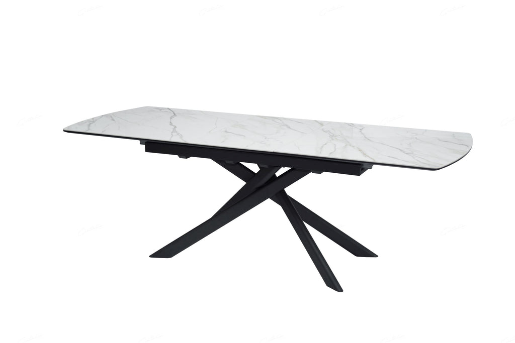 Elevating White Marble Look Ceramic High Gloss Extendable Dining Table