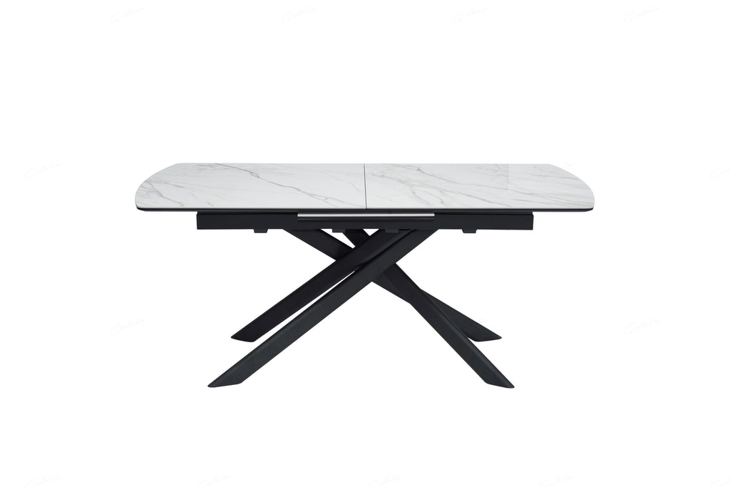 Elevating White Marble Look Ceramic High Gloss Extendable Dining Table