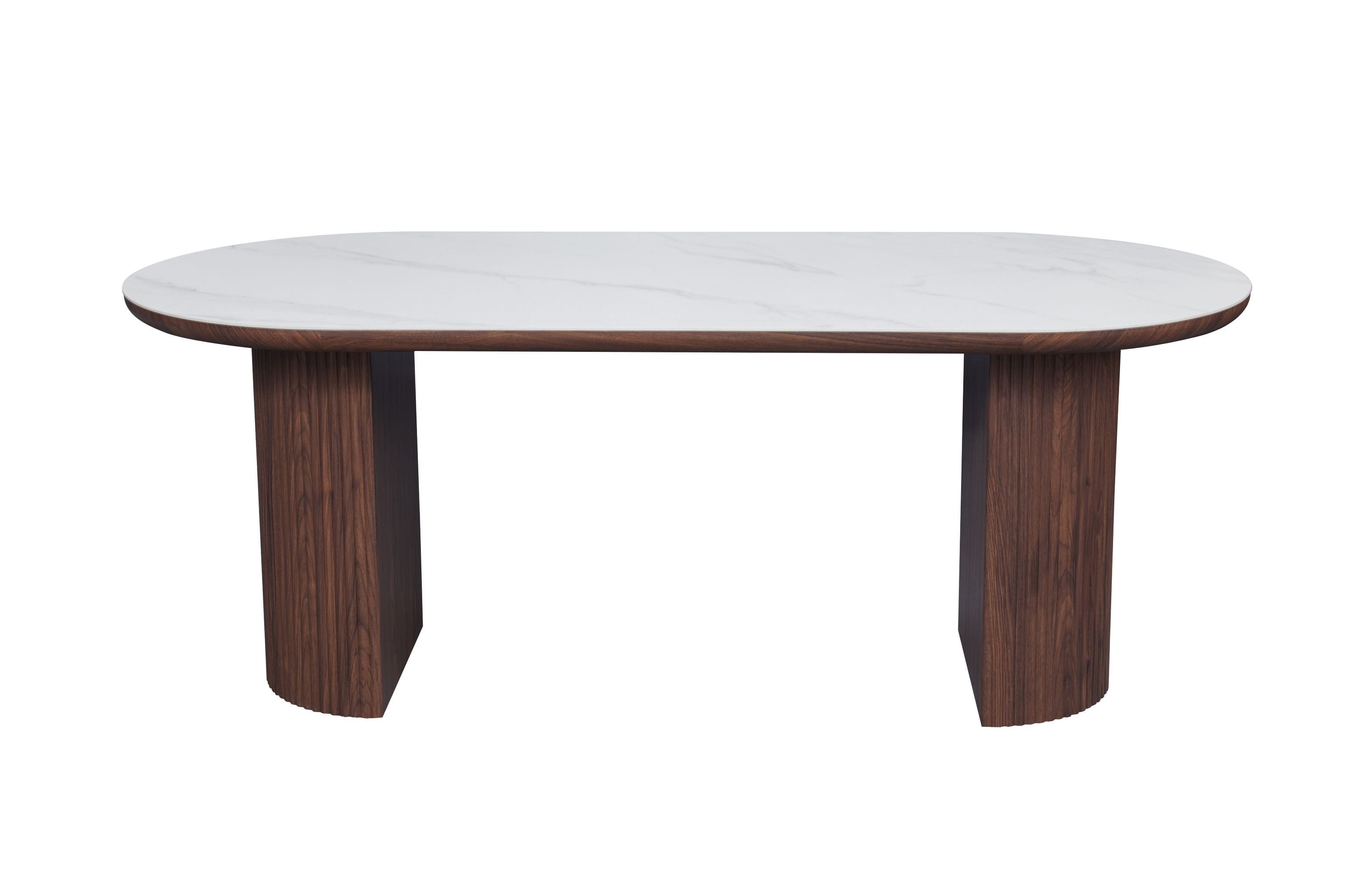 Engaging Oval Sintered Stone Dining Table – White Marble Effect