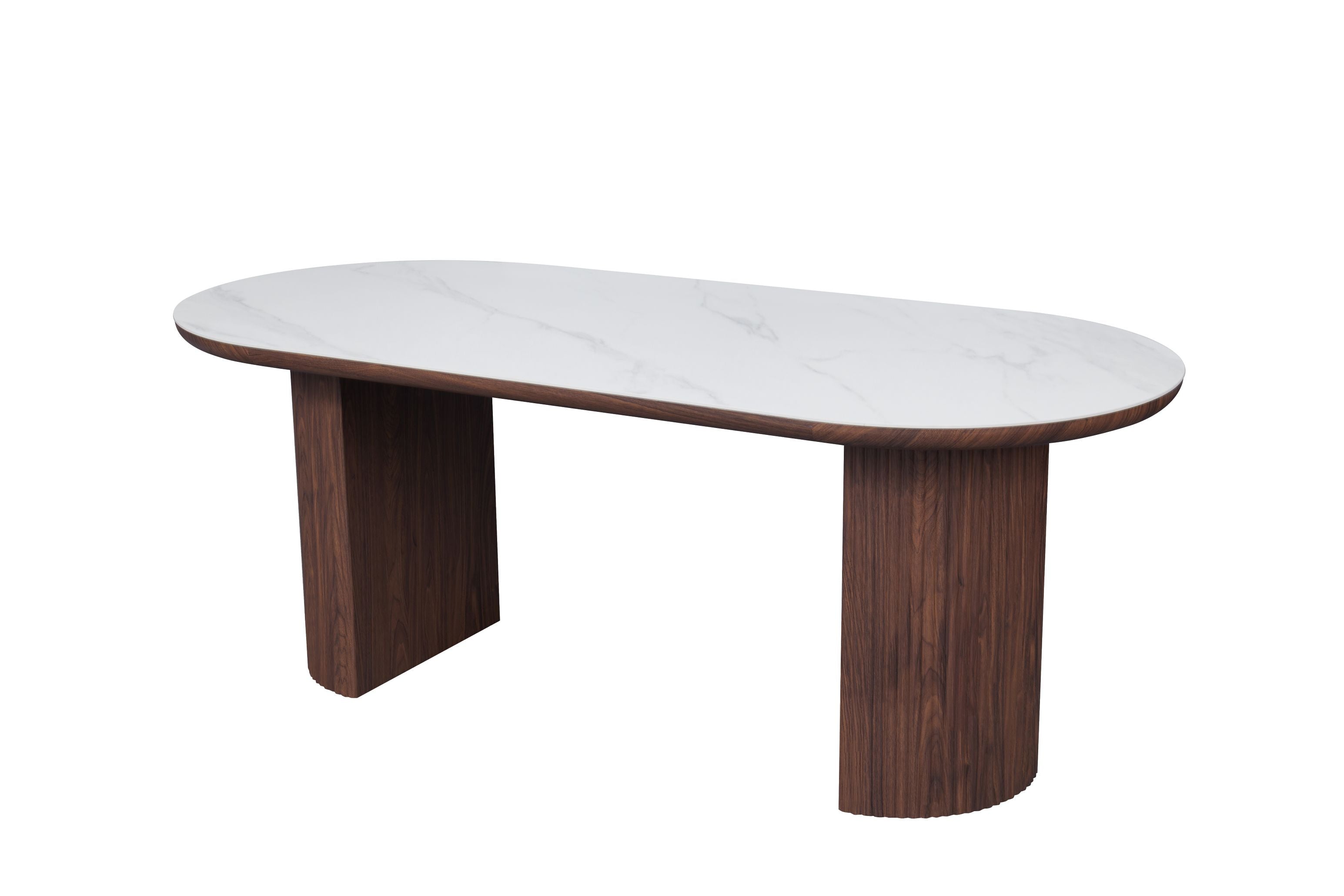 Engaging Oval Sintered Stone Dining Table – White Marble Effect