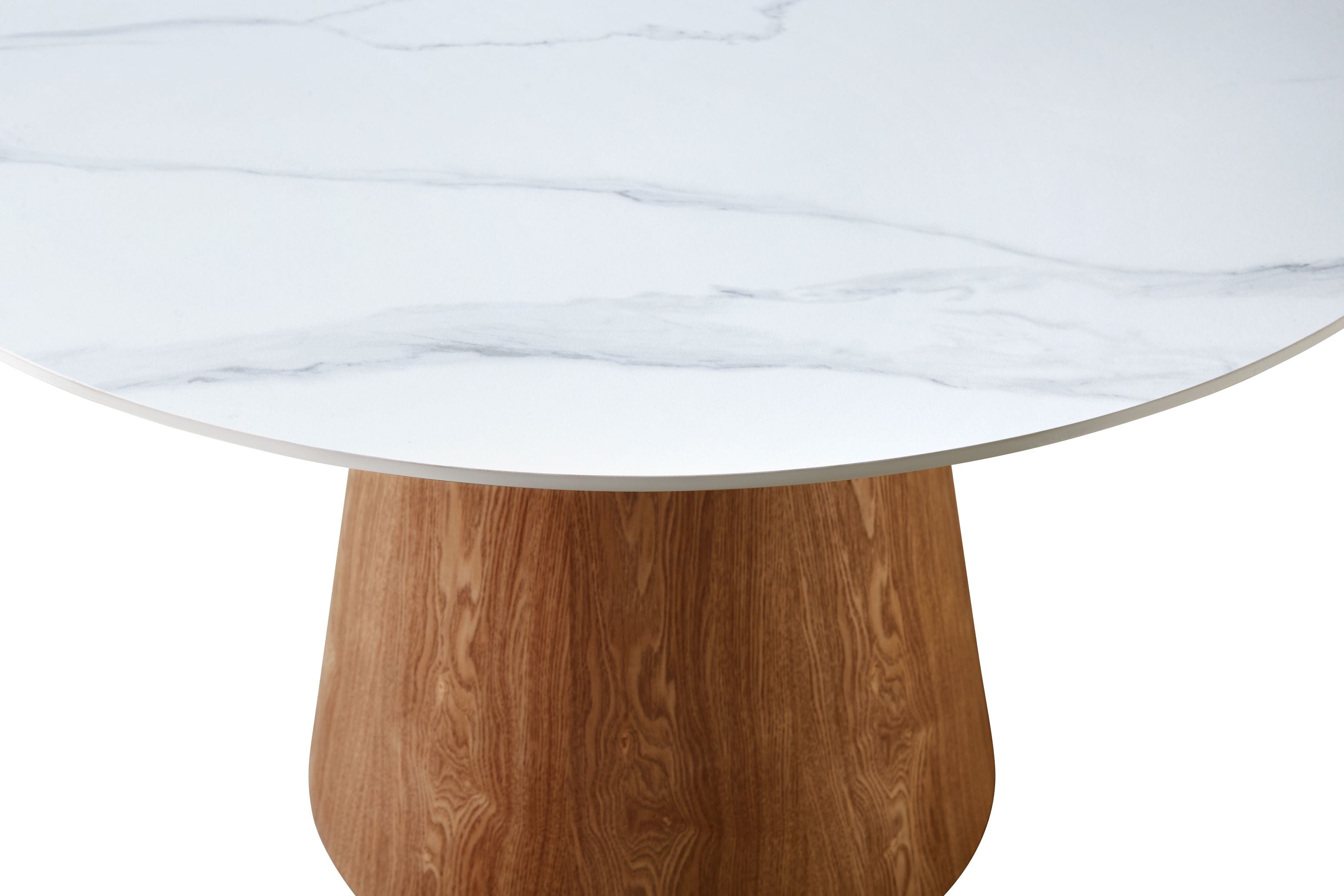Pleasing Round Sintered Stone Dining Table – White Marble Look