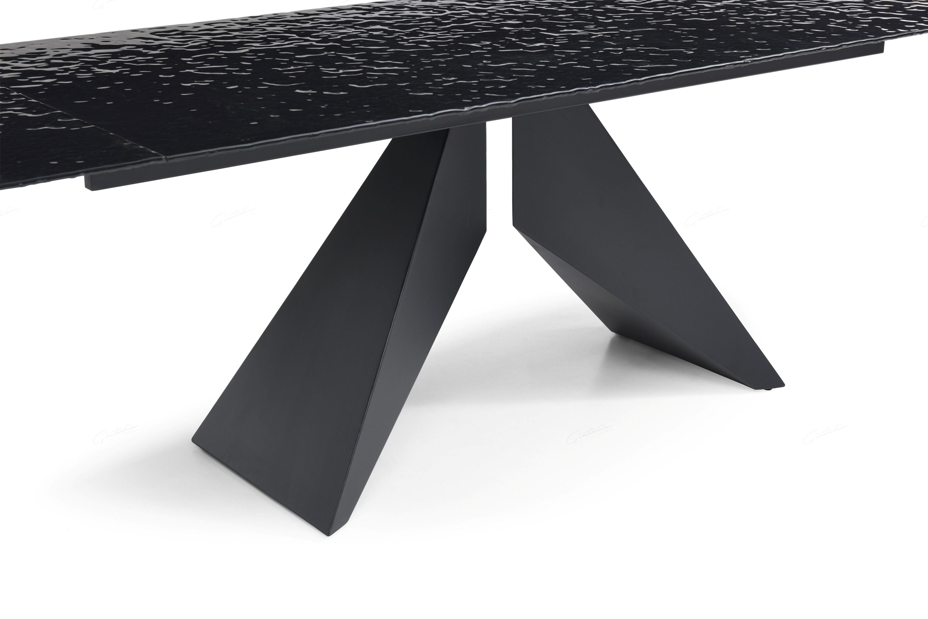 Fascinating Black Glass Extendable Dining Table – Hammered High Gloss Look Finish
