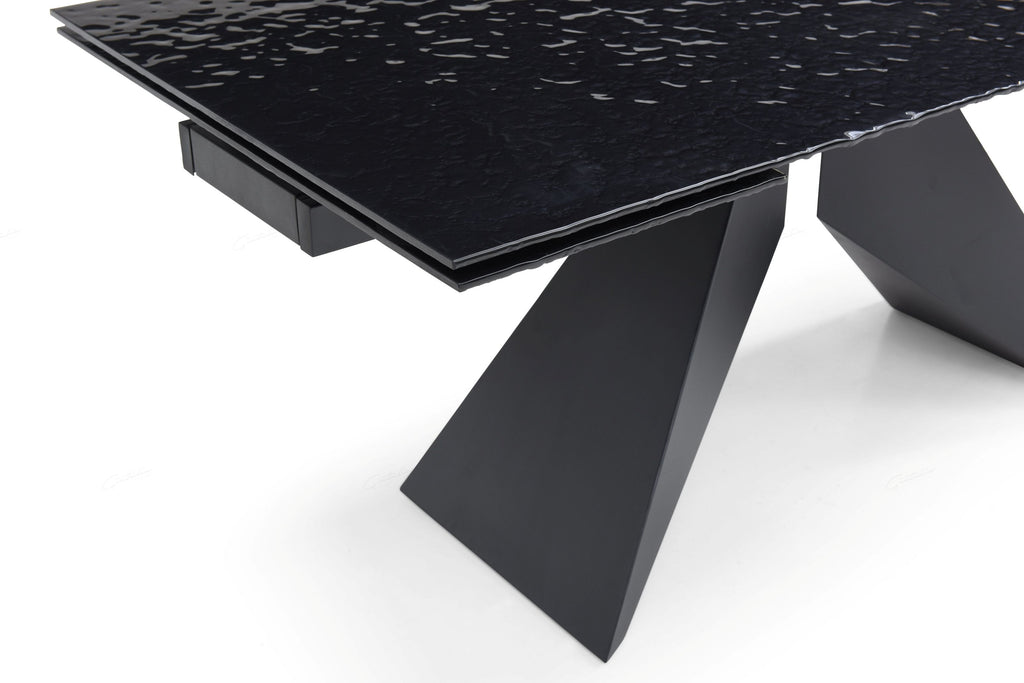 Fascinating Black Glass Extendable Dining Table – Hammered High Gloss Look Finish