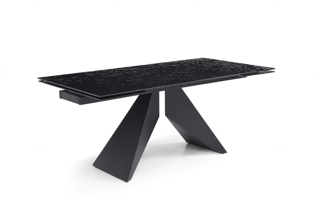 Fascinating Black Glass Extendable Dining Table – Hammered High Gloss Look Finish