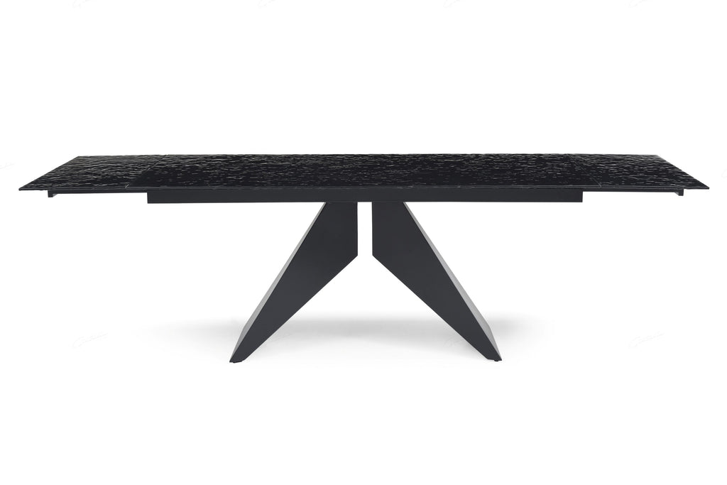 Fascinating Black Glass Extendable Dining Table – Hammered High Gloss Look Finish