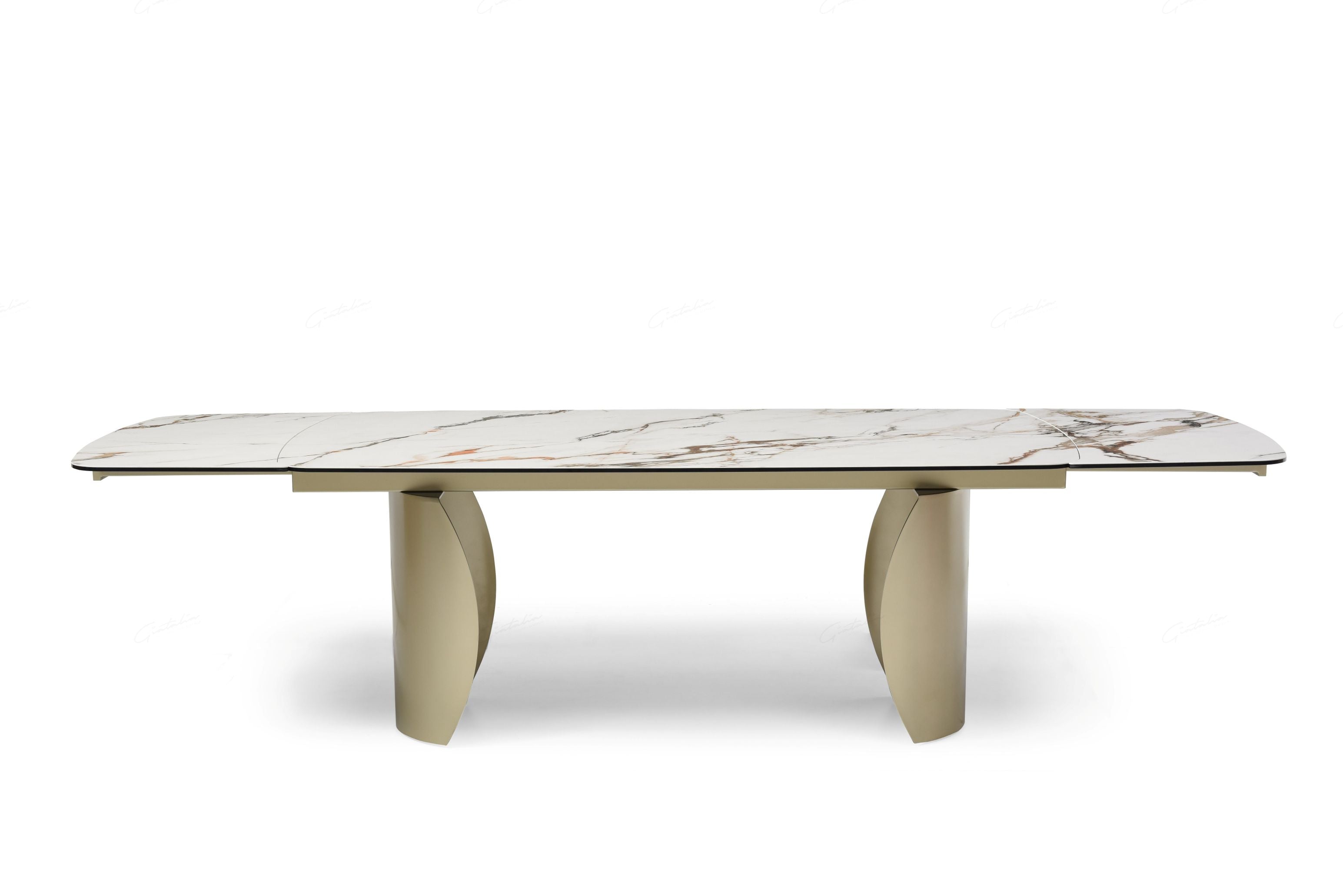 Majestic White Marble-Look Ceramic Extendable Dining Table – Champagne Gold Base