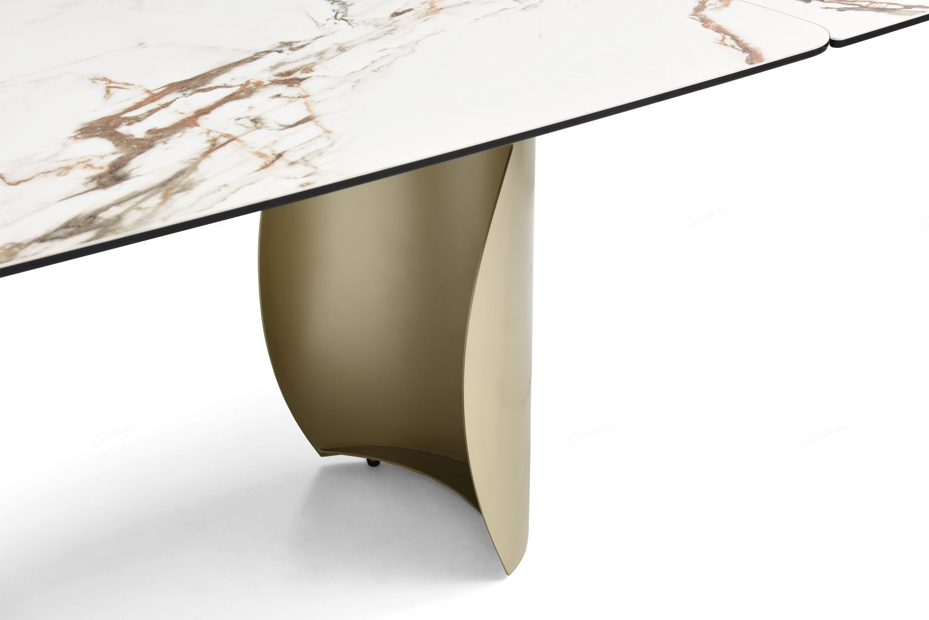 Majestic White Marble-Look Ceramic Extendable Dining Table – Champagne Gold Base