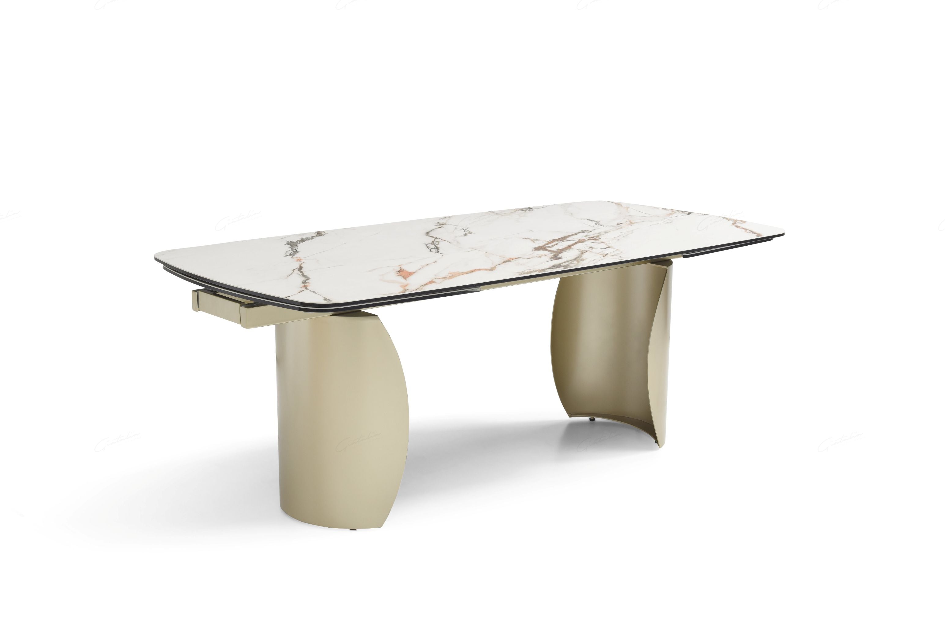 Majestic White Marble-Look Ceramic Extendable Dining Table – Champagne Gold Base