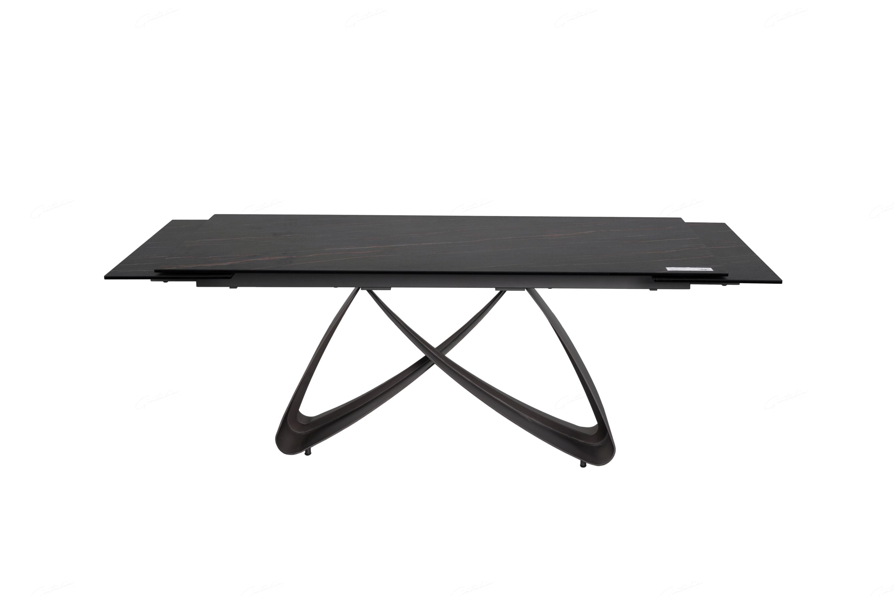 Rapturous Black Ceramic Marble Look Extendable Dining Table With Sunset Gold Vein
