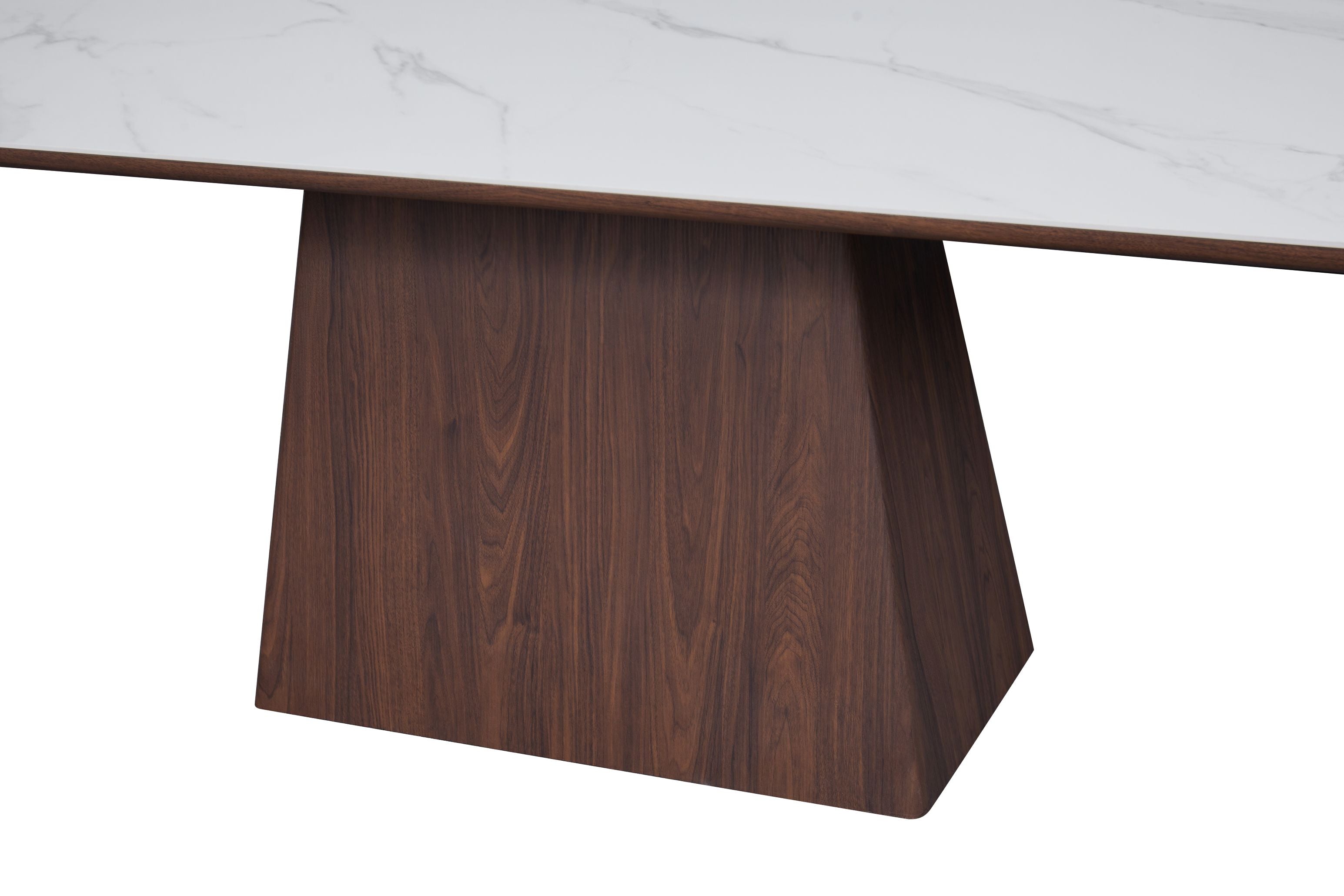 Sharp White Sintered Stone Dining Table – Walnut Veneer Base