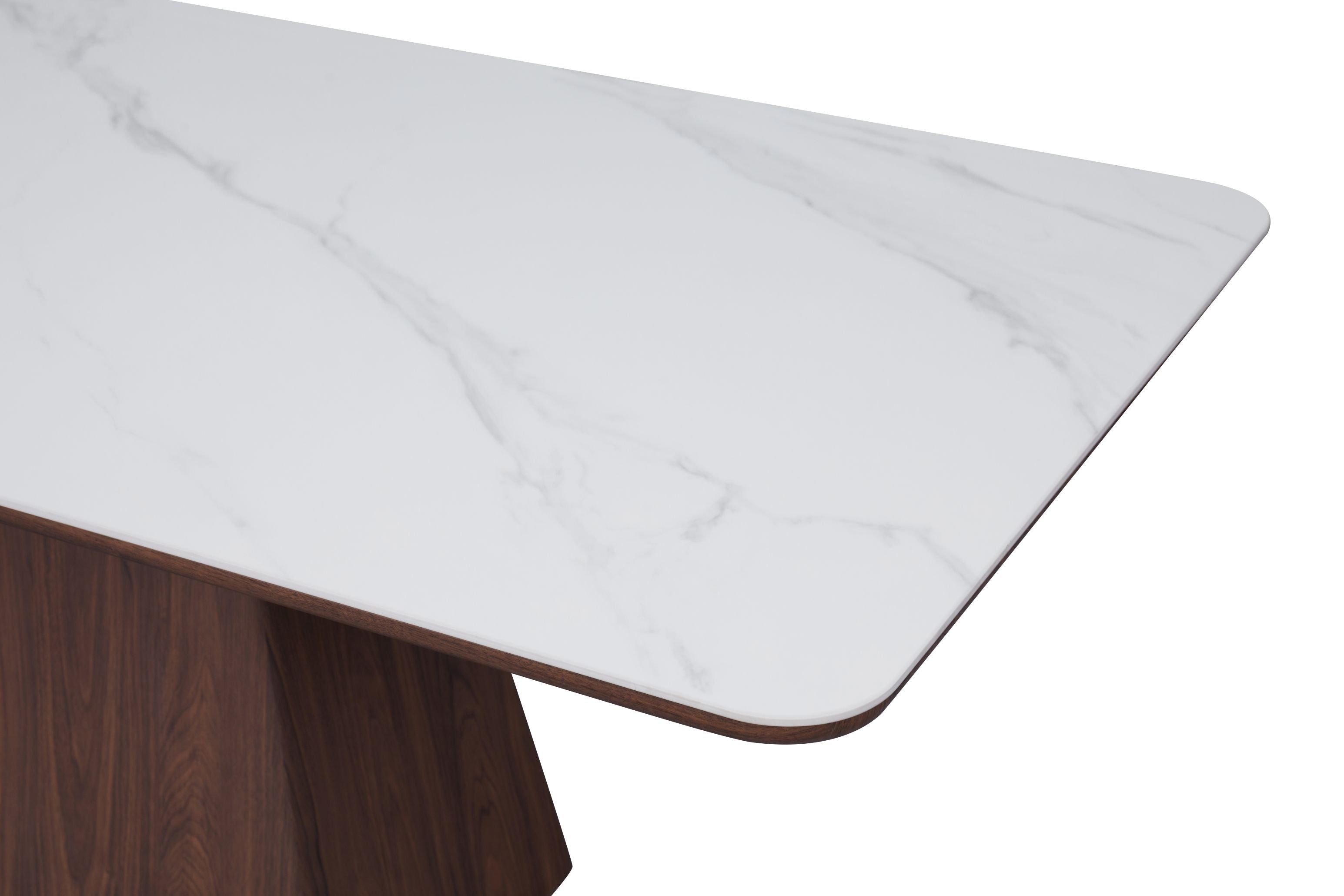Sharp White Sintered Stone Dining Table – Walnut Veneer Base