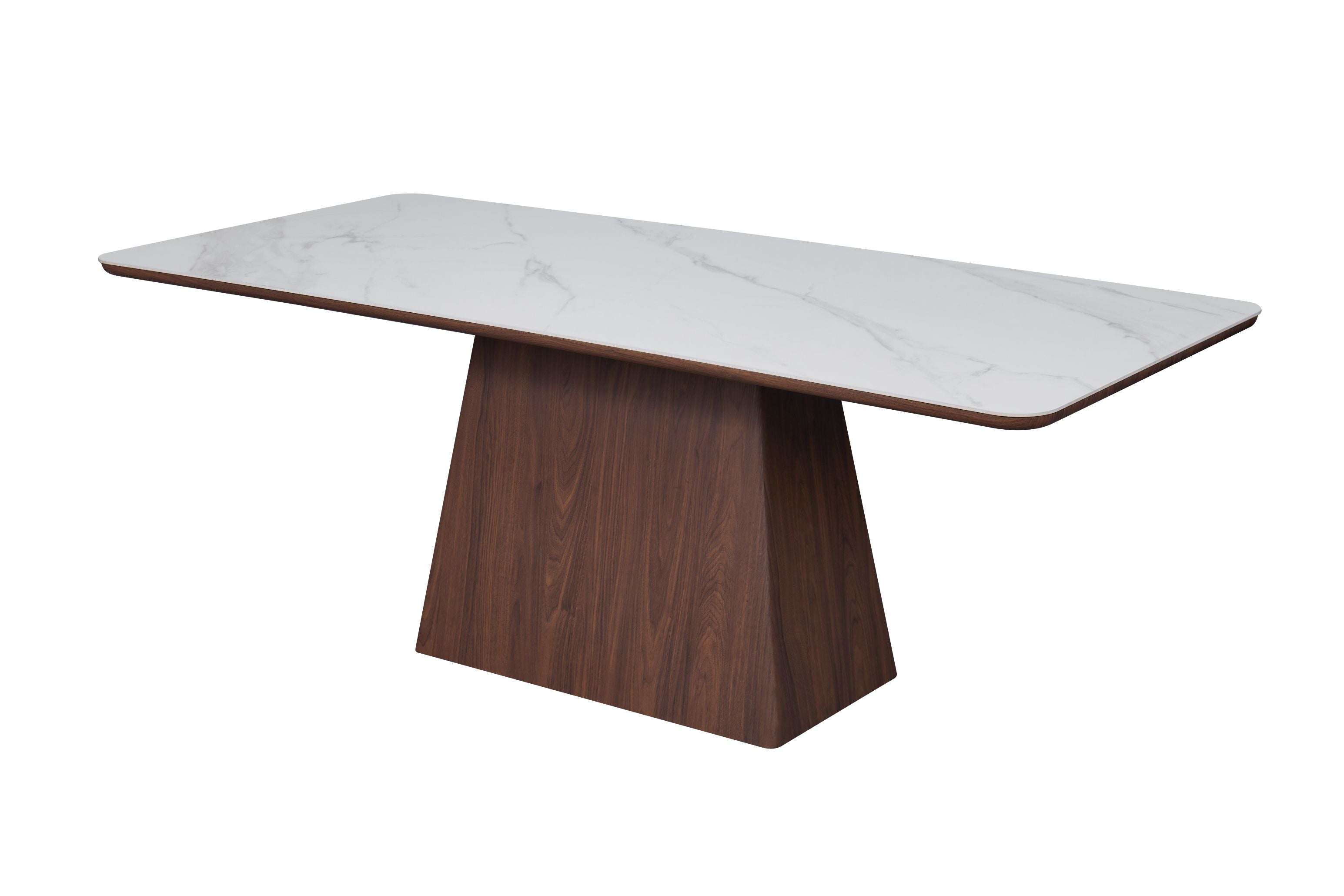 Sharp White Sintered Stone Dining Table – Walnut Veneer Base