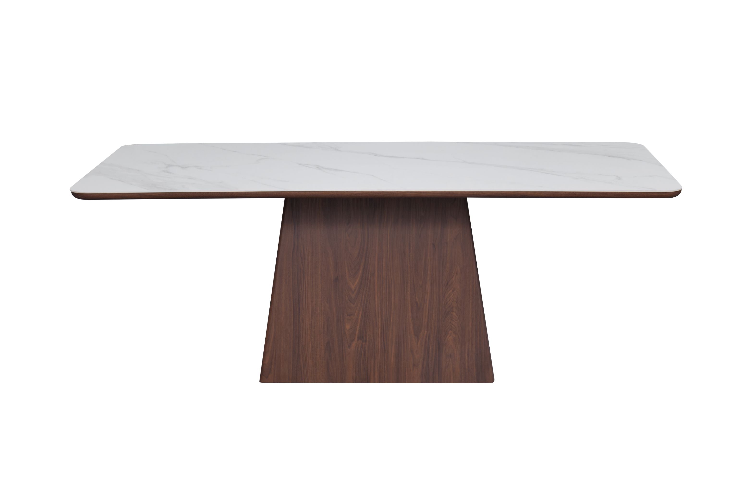Sharp White Sintered Stone Dining Table – Walnut Veneer Base